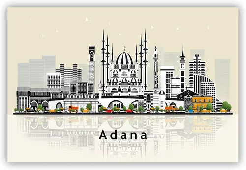 Vista 4 de Pera Print ADANA - Póster de Adana Turquía, ilustración de horizonte urbano de ciudad, póster moderno de pavo, impresión de paisaje urbano y punto