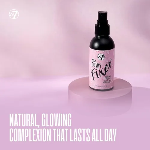 Vista 5 de W7 The Fixer Glow Set - Primer de maquillaje y spray fijador para acabado radiante y húmedo, cobertura transparente dorada, ligera y no pegajosa