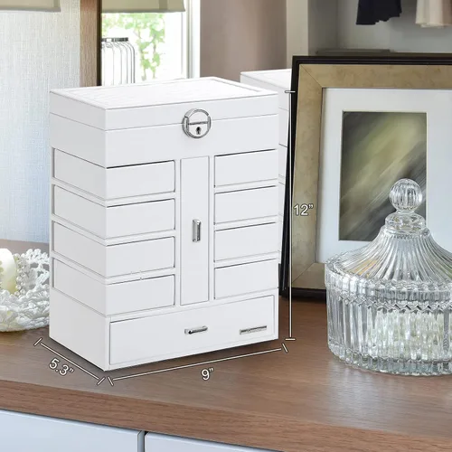 Vista 9 de Homde Paquete de caja de joyería negra una enorme caja de joyería + una caja de joyería blanca con 10 cajones