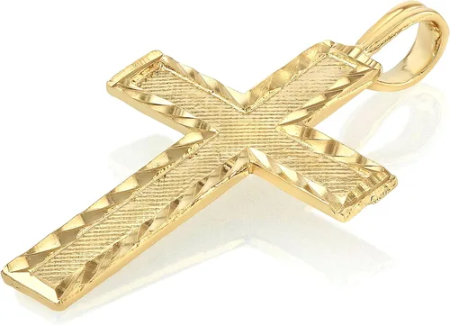 Vista 2 de Ioka Colgante de oro amarillo de 14 quilates con cruz fina religiosa pequeña con colgante de corte de diamante para collar o cadena