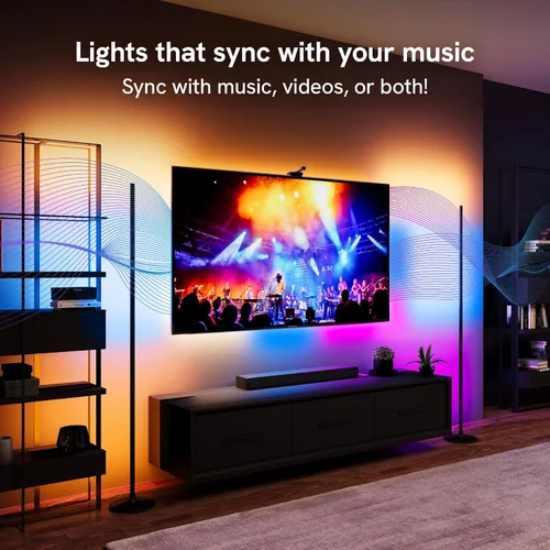 Vista 7 de Lámpara de pie Aura RGBICW, iluminación ambiental LED de esquina con control por aplicación y voz con sincronización de música, 1000 lúmenes, 4 mil