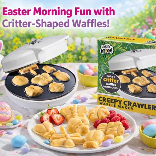 Vista 2 de The Original Creepy Crawly Bug Waffle Maker- 7 divertidos panqueques diferentes en forma de insectos, mariposa Lady Bug Bee y más, plancha eléctrica