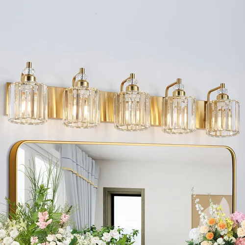 Vista 22 de Accesorio de Iluminación de Baño Moderno de 3 Luces Cromado Luces de Tocador de Baño Sobre Espejo Aplique de Pared con Pantallas de Cristal K9 Base