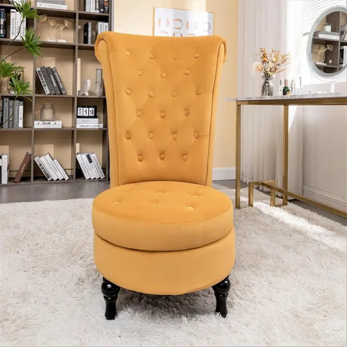 Vista 22 de Container Furniture Direct Royal - Silla de acento de terciopelo con respaldo alto para tocador con almacenamiento y tapicería de lujo, diseño retro