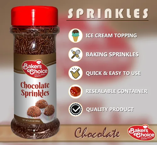 Vista 4 de Bakers Choice Chocolate Sprinkles for Ice Cream Toppings - Chocolate Jimmies Sprinkles for Baking - Dairy Free, Kosher 6.35 oz.