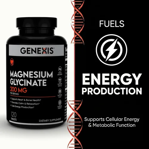 Vista 6 de Genexis Glicinato de magnesio 200 mg – Suplemento de magnesio de alta absorción – Apoya la salud del corazón, los huesos y los músculos, promueve