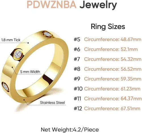 Vista 6 de PDWZNBA Love Friendship Ring 18K Gold-Plated Stainless Steel Promise Ring Wedding Band Jewelry Birthday Gifts for Women