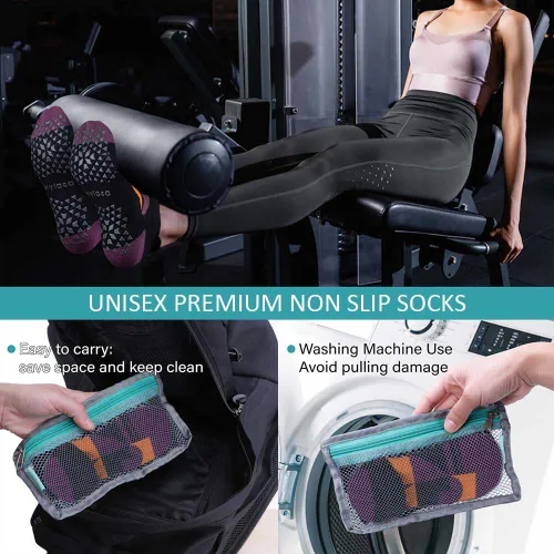 Vista 5 de Hylaea Calcetines antideslizantes unisex para yoga, hospitales, pilates y barre, al tobillo, acolchados