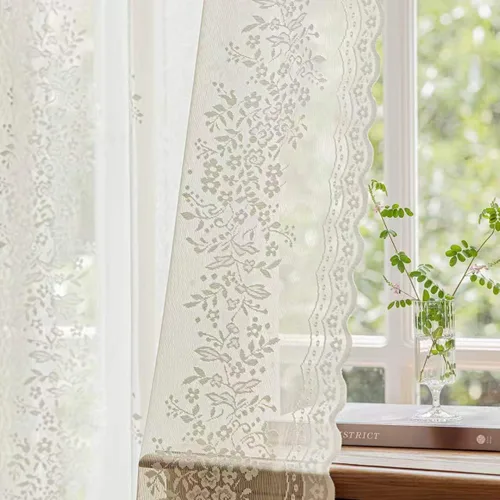 Vista 12 de Cortinas de encaje transparente negro floral de 84 pulgadas de largo, 2