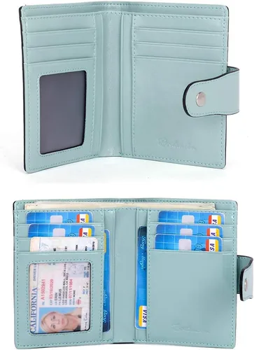 Vista 6 de BOSTANTEN Cartera de piel para mujer, con bloqueo RFID, pequeña, plegable, con bolsillo con cremallera, tarjetero, con ventana de identificación