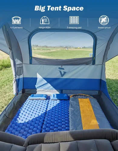 Vista 6 de JOYTUTUS Tienda de campaña SUV para acampar con sombrilla impermeable, diseño de doble puerta, tienda de campaña para auto con postes de aluminio
