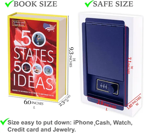 Vista 8 de Caja fuerte con diseño de páginas reales de 50 estados con cerradura de combinación, cajas de seguridad para guardar libros para artículos