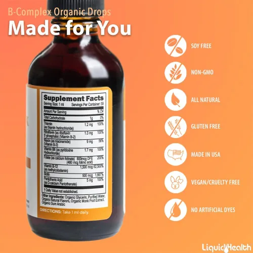 Vista 5 de LIQUIDHEALTH USDA - Gotas de complejo orgánico de vitamina B para hombres y mujeres, energía natural, enfoque mejorado, memoria y estado de ánimo