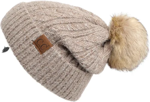Vista 127 de Gorro unisex liso con pompón y ribete (HAT-43) de C.C Hatsandscarf Exclusives Marfil