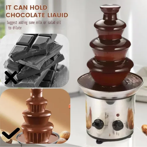 Vista 3 de Fuente de chocolate de 4 niveles para fiesta, máquina eléctrica de fuente de fondue de chocolate de acero inoxidable para fiesta