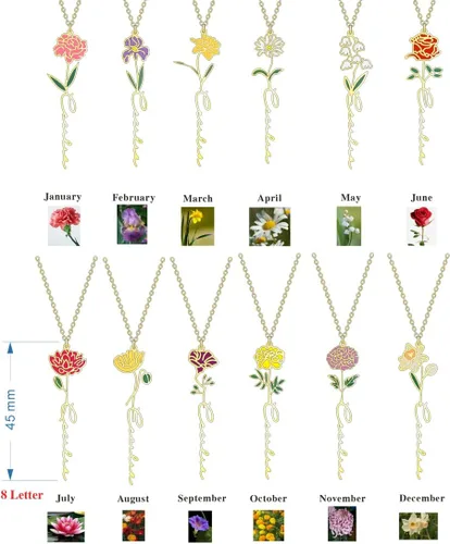 Vista 2 de Birth Flower Name Necklace Personalized 18K Gold Plated Birth Month Flower Necklace Dainty Flower Necklace Custom Jewelry Mothers Birthday Christmas