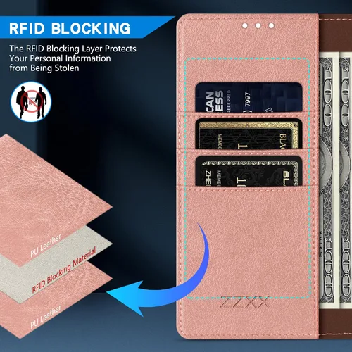 Vista 3 de ZZXX Funda tipo cartera para Samsung Galaxy S20 FE con bloqueo RFID, ranura para tarjetas, función atril, cierre magnético, funda protectora