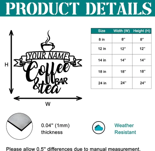 Vista 2 de Letrero de metal personalizado para barra de café, varios tamaños, placa de pared para decoración de cocina, regalos personalizados para amantes