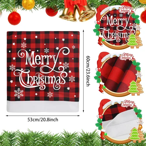 Vista 2 de CCINEE 2 fundas para respaldo de silla de Navidad, fundas de silla de búfalo rojo y negro con copo de nieve para silla de Navidad, cubierta trasera