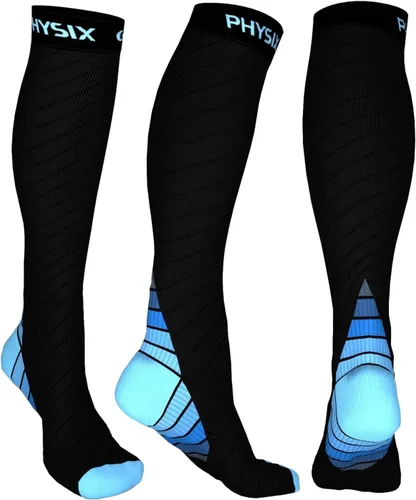 Vista 10 de Physix Gear - Calcetines de compresión 20-30 mmHg, para hombres y mujeres, para correr, enfermeras, espinillas, vuelo, viajes Negro
