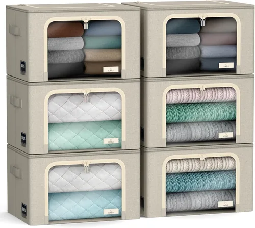 Vista 10 de Sorbus Cajas de almacenamiento con marco de metal - Bolsas organizadoras de ropa apilables y plegables - Contenedores de almacenamiento de tela