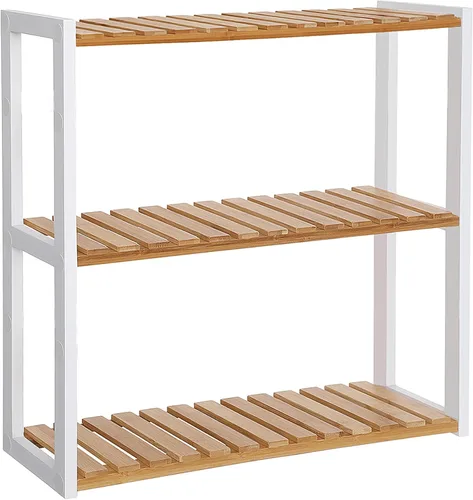 Vista 12 de SONGMICS Estantería de bambú para baño, con 3 niveles ajustables para plantas, de montaje en pared o de pie, para la sala de estar, balcón, cocina