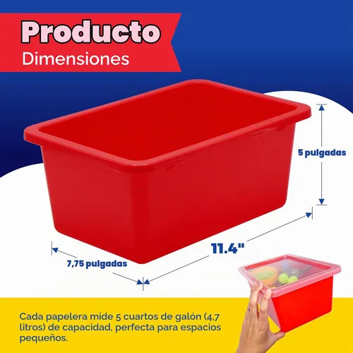 Vista 3 de 4E's Novelty Contenedores de almacenamiento de plástico con tapas, 5 cuartos de galón, paquete de 3, cubos de almacenamiento de plástico coloridos