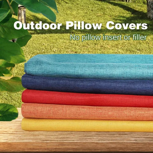 Vista 5 de Paquete de 2 fundas de almohada para exteriores, fundas de almohada decorativas de línea sólida, impermeables, para jardín, patio, sofá, decoración