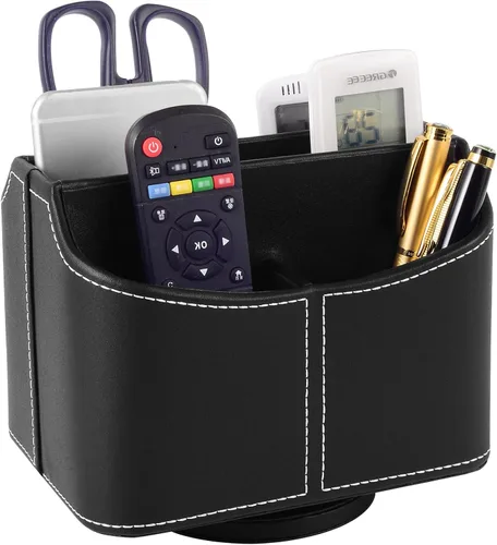 Vista 11 de Soporte de cuero para control remoto giratorio de 360 grados, organizador giratorio de escritorio para mandos a distancia de TV, bolígrafo, Beige