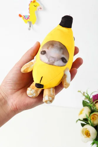 Vista 5 de Llavero de peluche de gato de plátano que llora, adornos divertidos felices del animal de peluche del gato del sonido del bebé