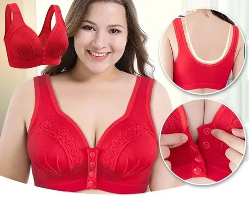 Vista 7 de Sujetador frontal a presión, brasier de algodón transpirable y agradable a la piel con botón frontal para mujeres mayores
