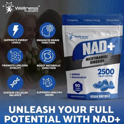 Vista 4 de Suplemento liposomal NAD+ - Cápsulas blandas NAD Nicotinamida Riboside Resveratrol - 2500mg Suplementos liposomales NAD para mujeres - Apoyo al