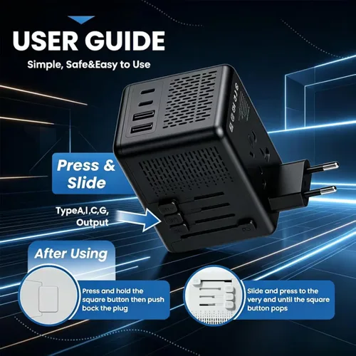 Vista 7 de Convertidor de voltaje de 220 V a 110 V de EE. UU. a Europa para secador de pelo con carga rápida 2 USB A y 2 USB C, adaptador de convertidor