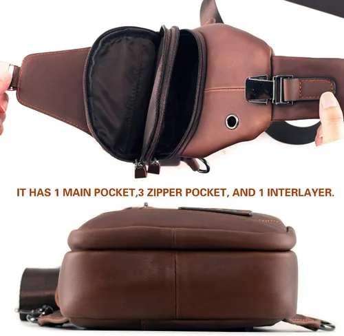 Vista 8 de YUAN FAN Bolso bandolera de cuero para hombre, bolso de transporte oculto para el pecho, bolso de viaje antirrobo