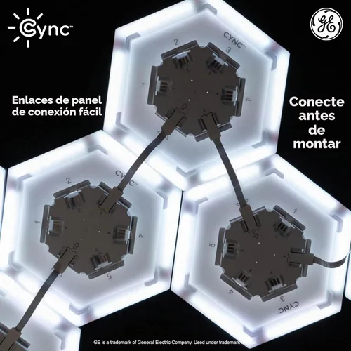 Vista 5 de Cync GE Dynamic Effects - Luces LED hexagonales inteligentes con WiFi que cambian de color, paneles de luz de pared para decoración de habitación