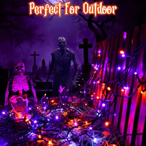 Vista 5 de Luces de Cadena de Halloween Total 100LED Operadas por Batería Exteriores 8 Modos con Temporizador 16.4Pies*2, 50LED*2 Luces de Hadas Impermeables