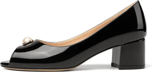 Vista 2 de MODENCOCO Zapatos de tacón bajo y grueso para mujer, sin cordones, con puntera abierta, de 2 pulgadas