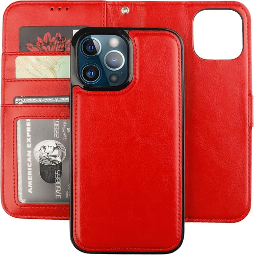 Vista 12 de Bocasal Funda tipo cartera desmontable para iPhone 13 Pro Max con bloqueo RFID, ranuras para tarjetas, soporte de cuero PU premium, soporte