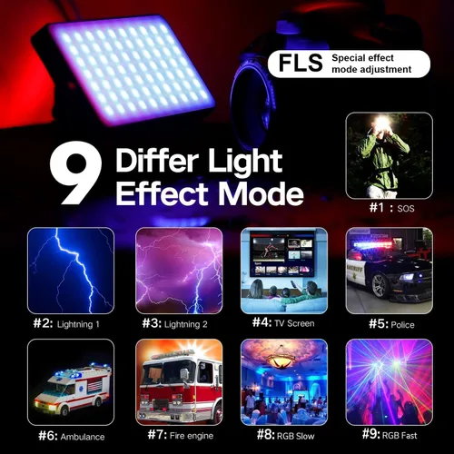 Vista 5 de Luz de cámara RGB de bolsillo G2, batería recargable integrada de 7200 mAh 360°, gama a todo color, 9 efectos de luz, panel de luz de video LED