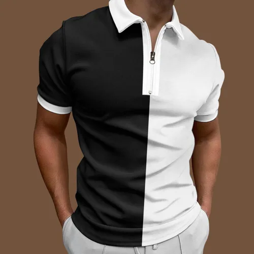 Vista 4 de WYUTX Polo Shirt for Men Short Sleeve Color Striped Moisture Wicking Tennis Shirts Lightweight Slim Fit Athletic Sports Shirt
