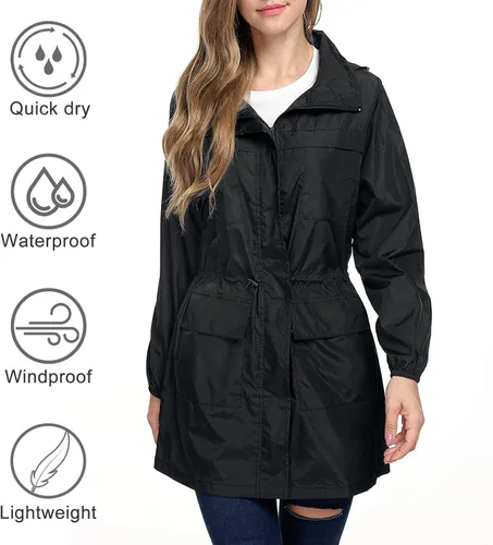 Vista 5 de American Trends Chubasqueros para mujer, impermeables, ligeros, cortavientos con capucha, impermeable plegable