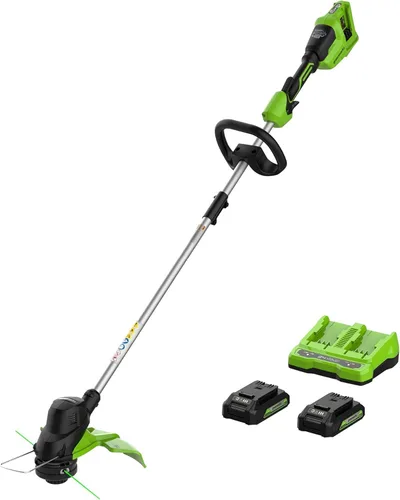 Vista 13 de Greenworks - Desbrozadora sin escobillas de 48 V (24 V x 2), 8 pulgadas, (2) baterías de 4 Ah y cargador de doble puerto de 4 A incluido, ED48L4410