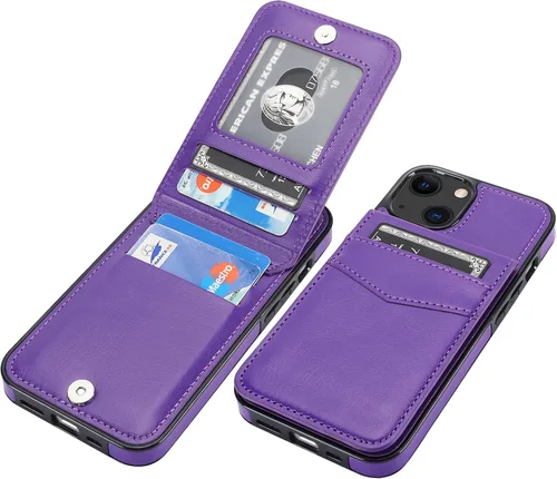 Vista 13 de KIHUWEY Funda Cartera Compatible con iPhone 13 con Soporte para Tarjetas de Crédito, Cierre Magnético de Cuero Premium con Soporte, Funda Protectora