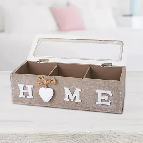 Vista 3 de Wooden Tea Box Storage Holder Organizer Container with Lightweight Structure and Secure Lid Suitable for Jewelry Organizer Display Home, 3 Grid