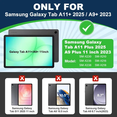 Vista 2 de Funda para Samsung Galaxy Tab A9+/ A9 Plus de 11 pulgadas 2023 con protector de pantalla con soporte giratorio de 360°, correa para el hombro, funda