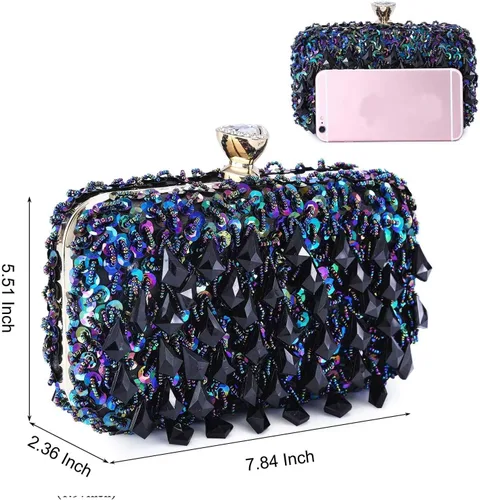 Vista 8 de UBORSE Bolsos de noche con lentejuelas brillantes y diamantes de imitación para mujer, estilo vintage, con cuentas de cristal, para cóctel, fiesta