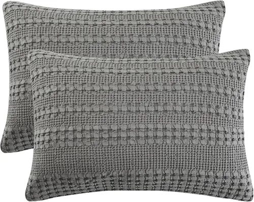 Vista 39 de PHF Fundas de almohada 100% algodón con tejido de gofre de 24 x 24 pulgadas, paquete de 2 fundas cuadradas para decoración elegante del hogar, sin
