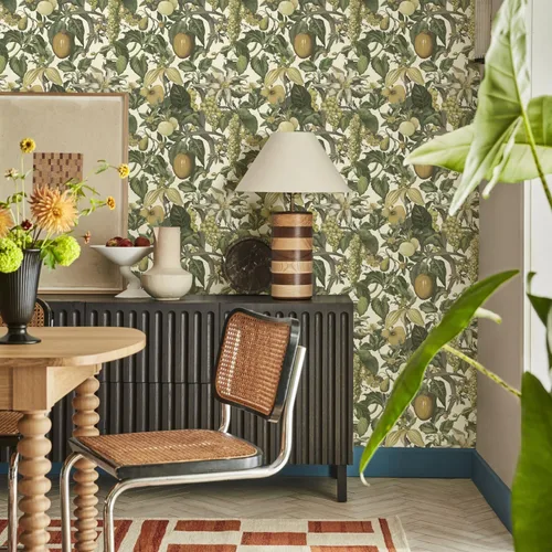 Vista 2 de Wudanye Papel Tapiz de Cáscara de Fruta Verde Despegar y Pegar Papel de Contacto Floral 16.9in×196.8in Papel Tapiz Autoadhesivo Boho Hoja Tropical