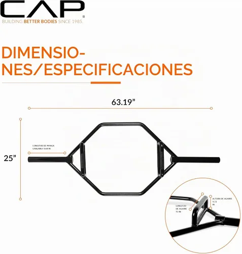 Vista 4 de CAP Barbell - Barra olímpica de trampa Varias opciones de agarre Negro