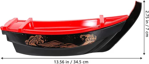 Vista 4 de Bandeja para servir sushi barco de 13.6 pulgadas, de plástico, estilo japonés, plato rectangular largo para platos de pescado Sashimi y presentación